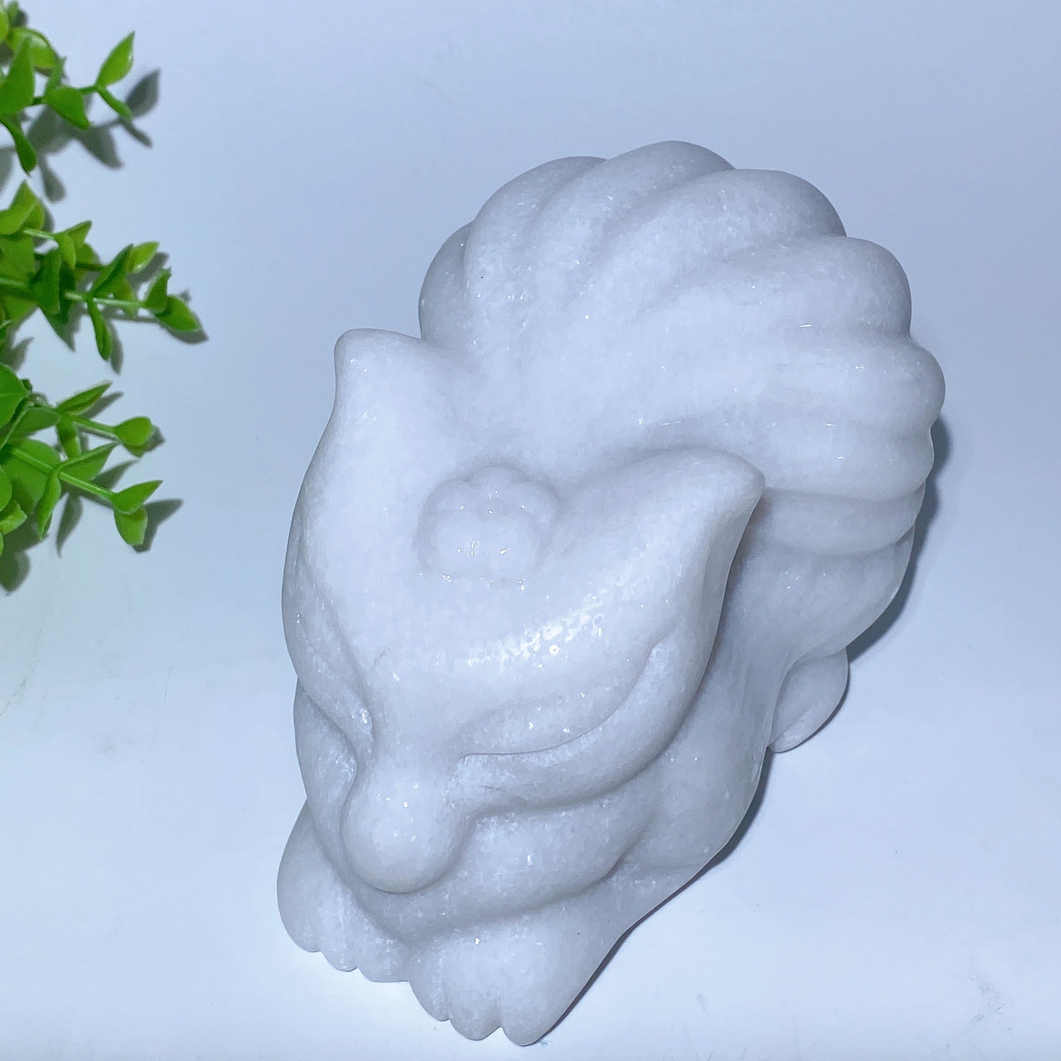 5.7" Hand-Carved White Jade Nine-Tailed Fox Spirit Animal