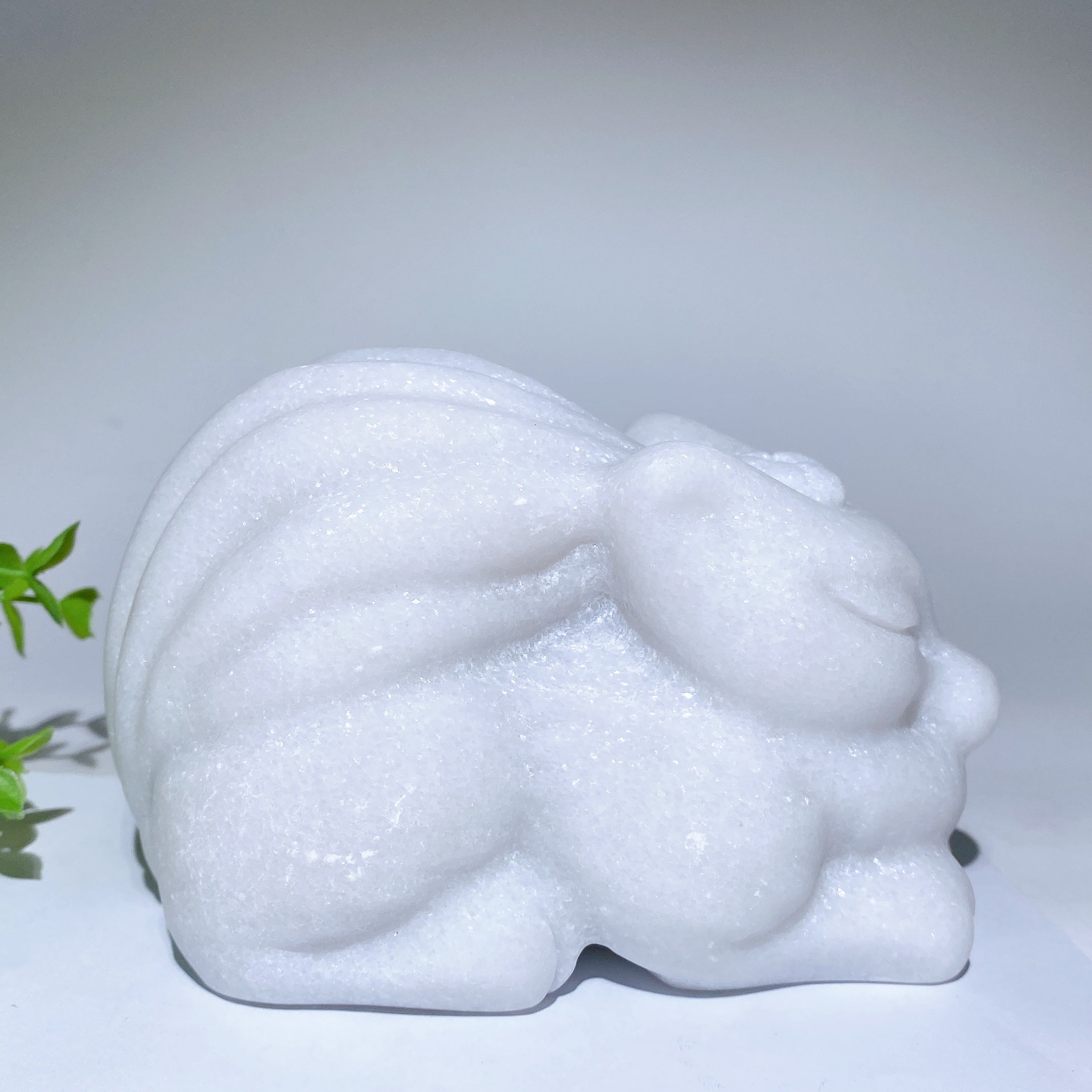 5.7" Hand-Carved White Jade Nine-Tailed Fox Spirit Animal