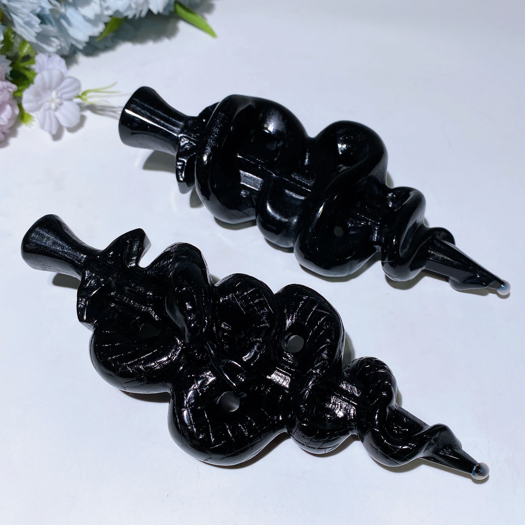 5.7 inch Black Obsidian Snake Sword Crystal Figurine