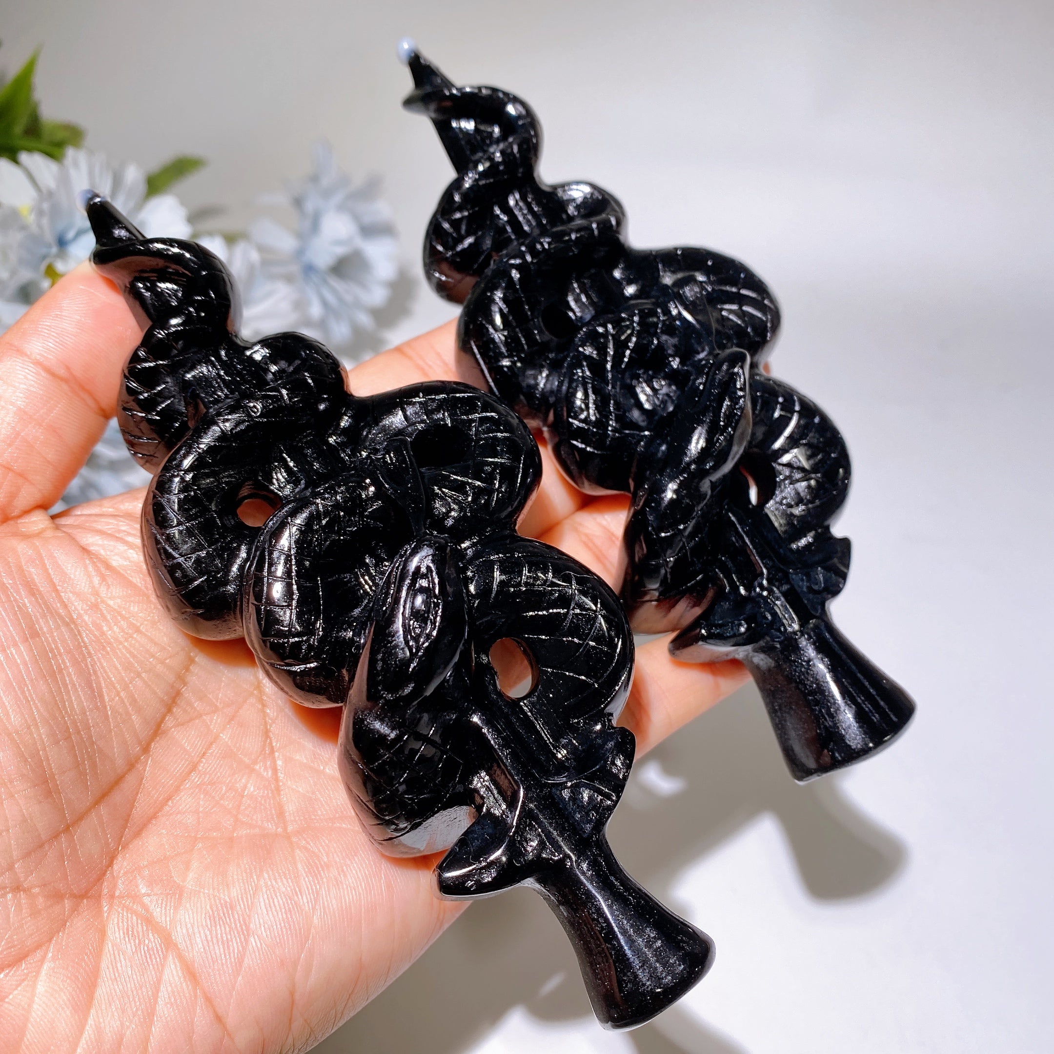 5.7 inch Black Obsidian Snake Sword Crystal Figurine