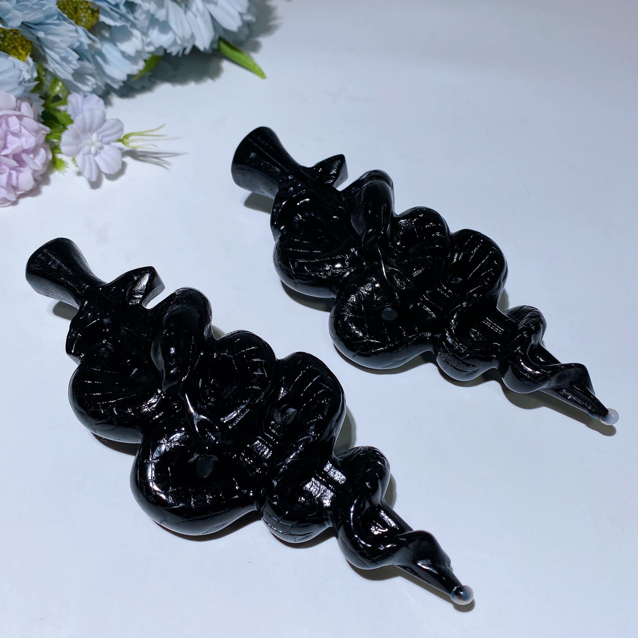 5.7 inch Black Obsidian Snake Sword Crystal Figurine