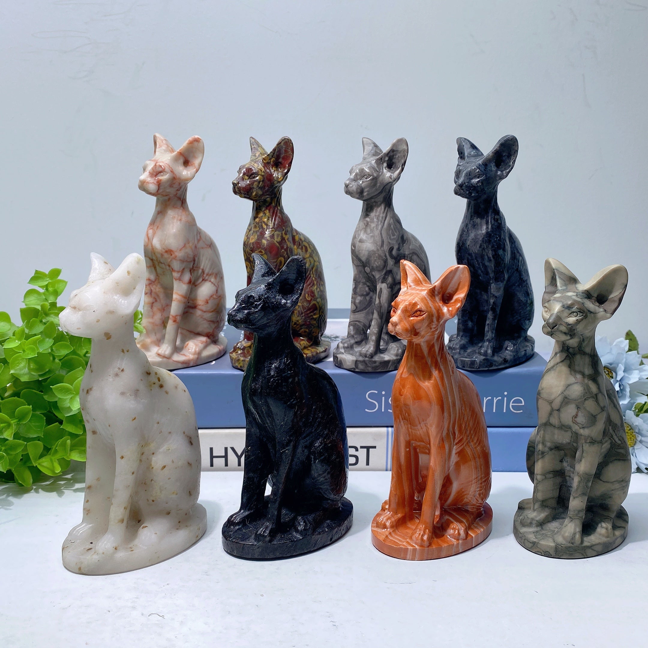 5.9 inch Mixed Crystal Cat Carvings for Healing & Energy