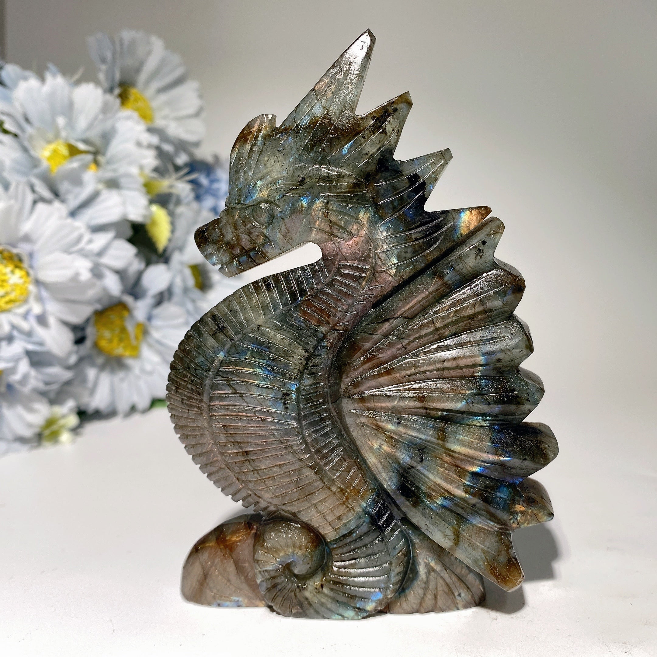 5 Inch Labradorite Dragon Crystal Carving for Healing