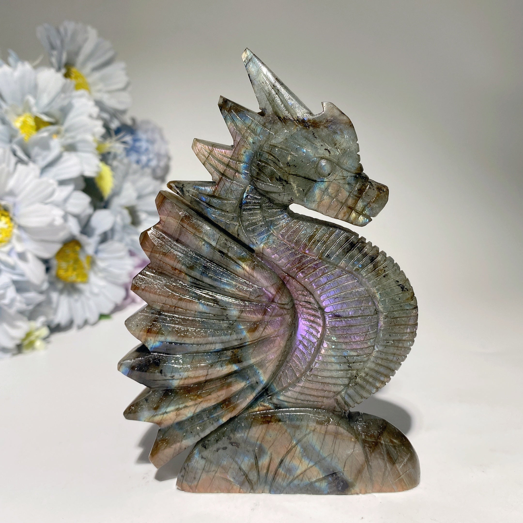 5 Inch Labradorite Dragon Crystal Carving for Healing
