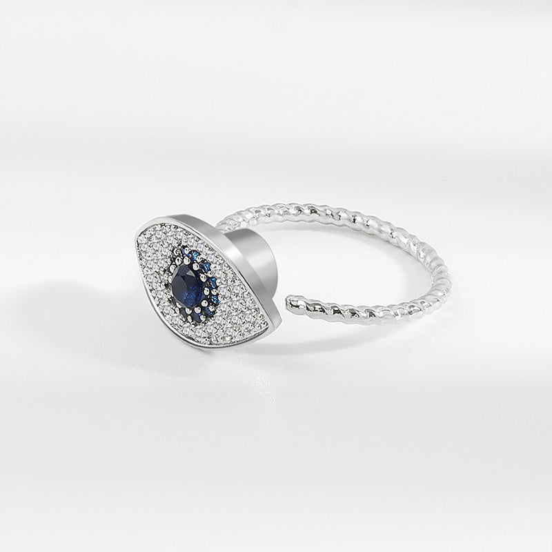 Adjustable 925 Sterling Silver Evil Eye Protection Ring