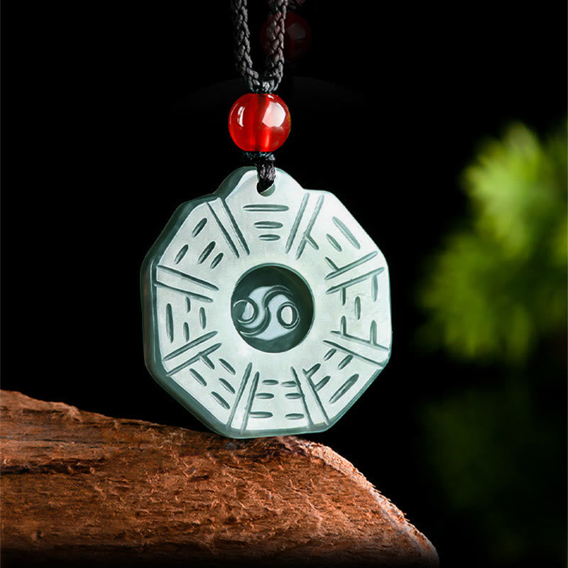 Natural Jade Feng Shui Bagua Yin Yang Prosperity Necklace