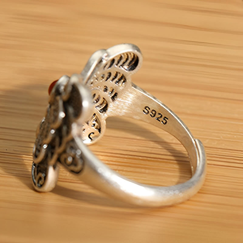 Red Agate Butterfly Ring & Earrings Set for Self-Acceptance