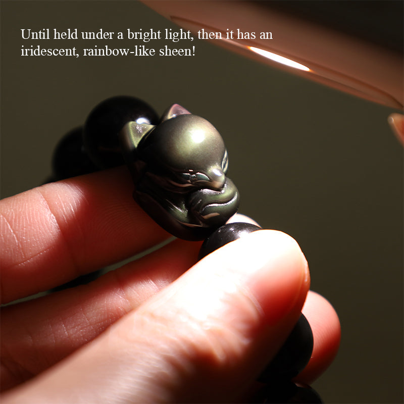 Rainbow Obsidian Healing Bracelet with Fox Charm
