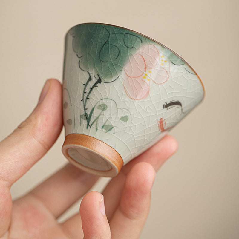 Tasse à thé en céramique de 50 ml avec motif de lotus et de poisson koï pour la méditation