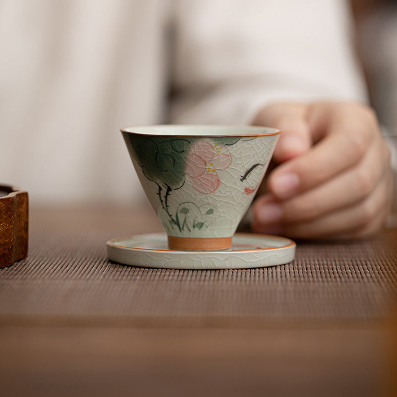 Tasse à thé en céramique de 50 ml avec motif de lotus et de poisson koï pour la méditation