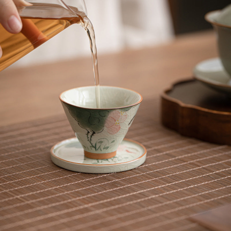 Tasse à thé en céramique de 50 ml avec motif de lotus et de poisson koï pour la méditation