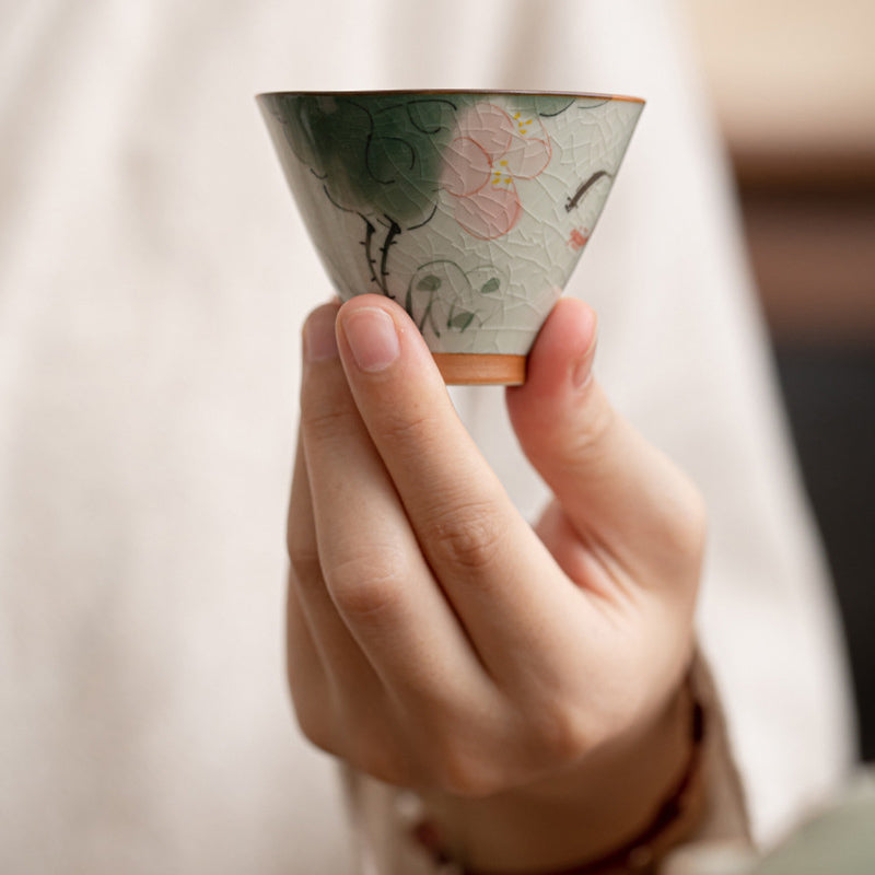 Tasse à thé en céramique de 50 ml avec motif de lotus et de poisson koï pour la méditation
