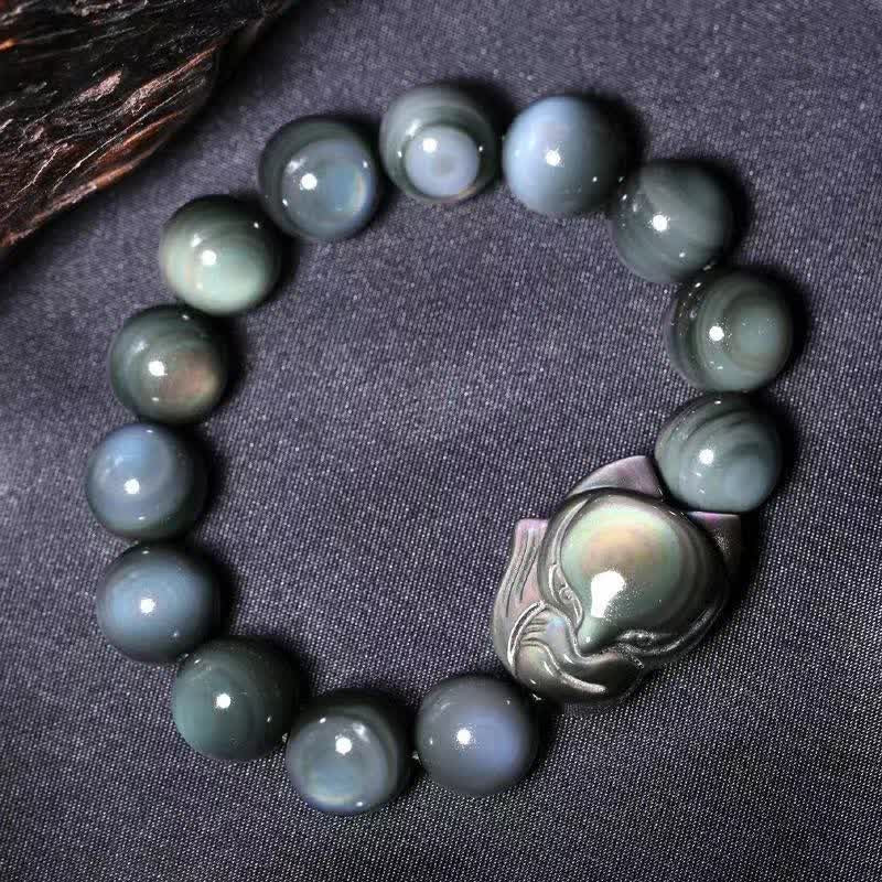 Rainbow Obsidian Healing Bracelet with Fox Charm