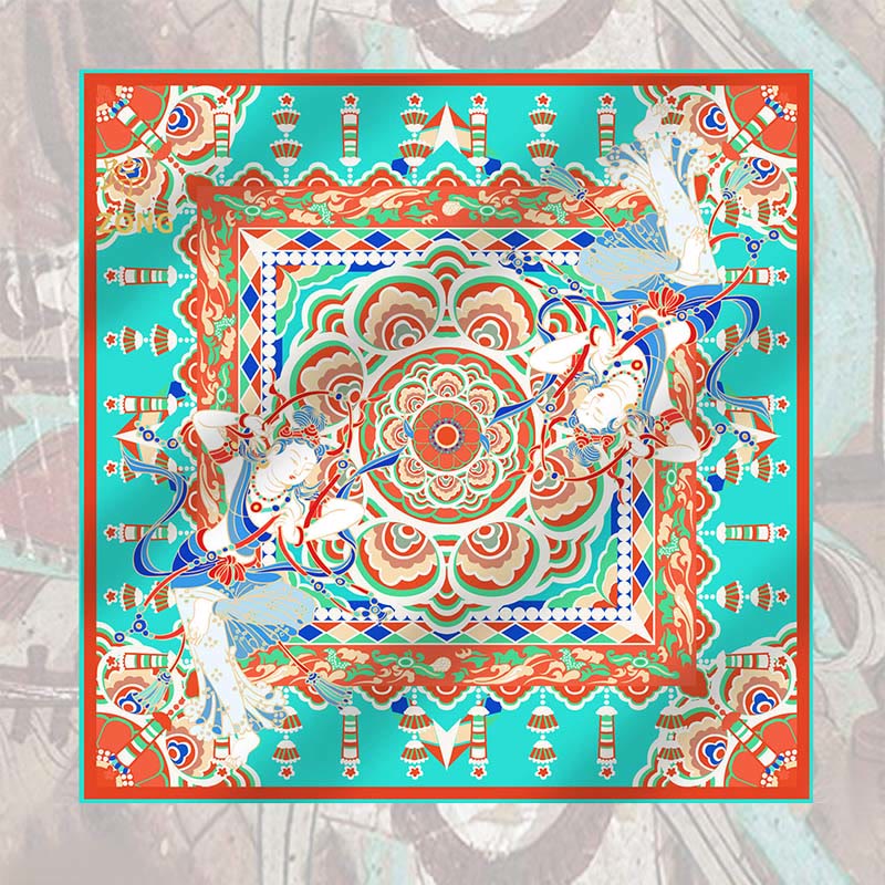 Grade 6A Mulberry Silk Dunhuang Musician Playing Scarf