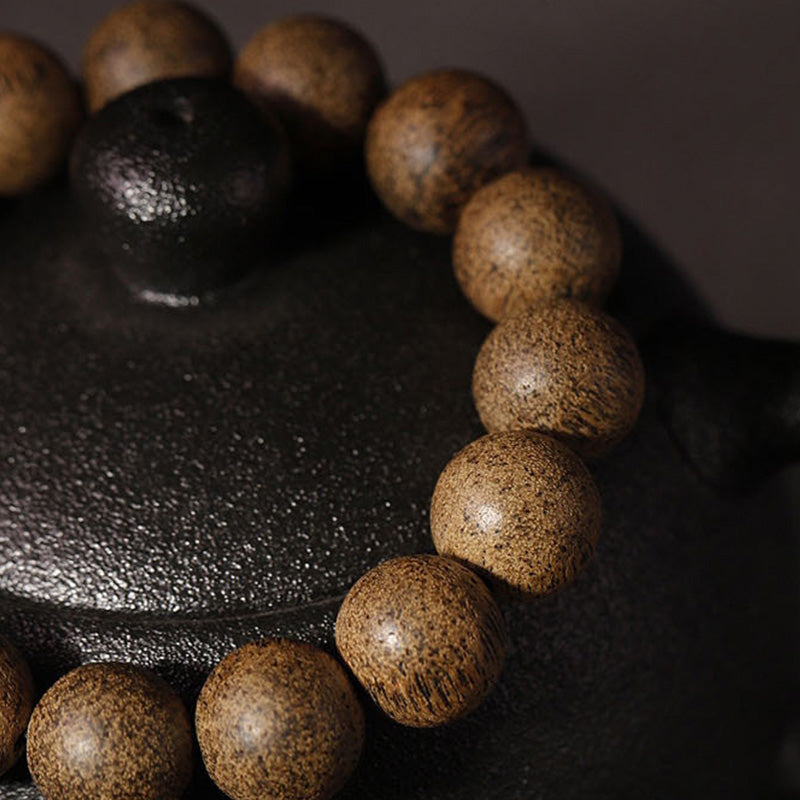 Bracelet de paix en bois d'agar naturel avec perles de 12 mm et symbole du zodiaque chinois