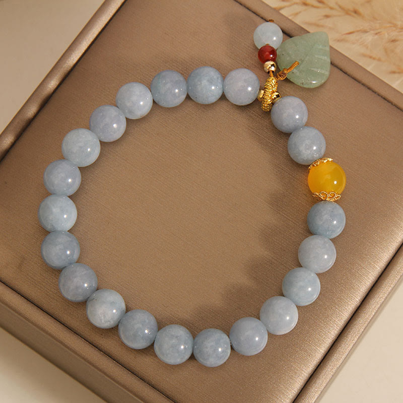 8mm Aquamarine Jade Leaf Healing Charm Bracelet