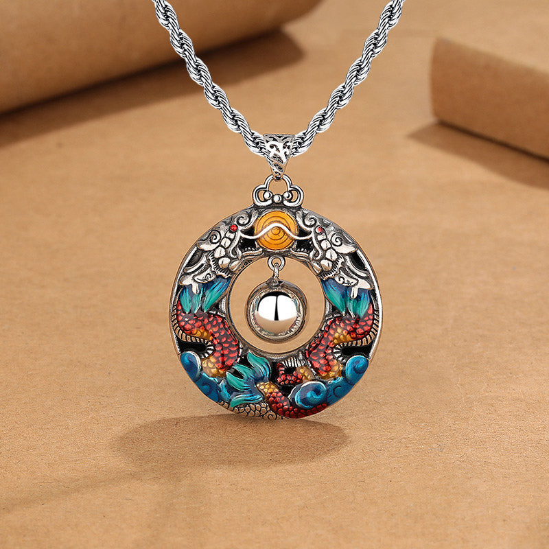 Copper Dragon Necklace | Double Dragons Protection Pendant