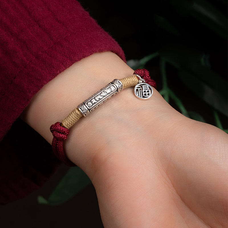 999 Sterling Silver Om Mani Padme Hum Luck Bracelet