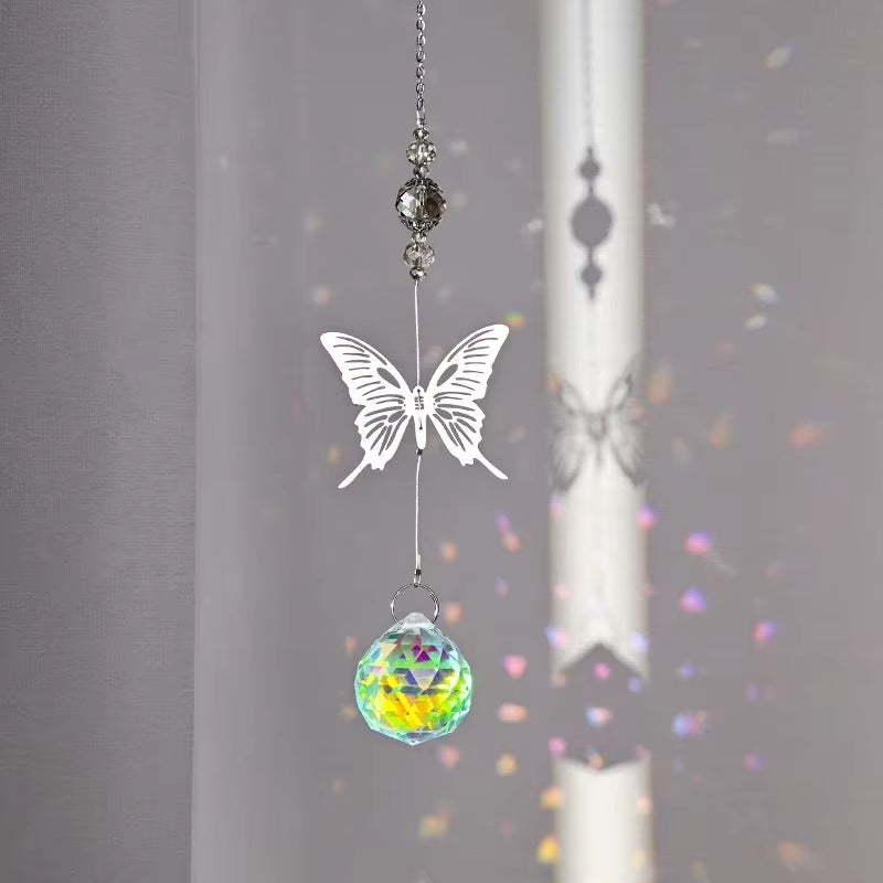 Crystal Suncatcher Outdoor Wind Chime Hanging Crystal Angel Butterfly Pendants Garden Tree Decor Window Drop Bell Hanging Decor