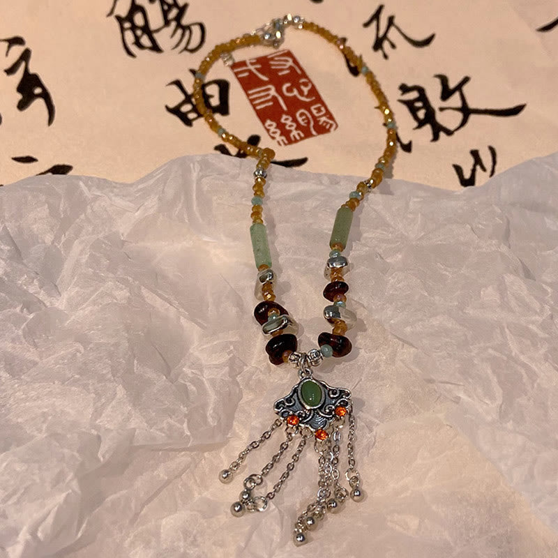 Copper Spiritual Necklace | Crystal Tassel Pendant for Luck