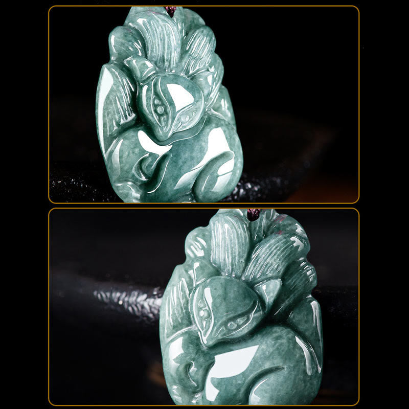 Natural Green Jade Nine-Tailed Fox Prosperity Necklace