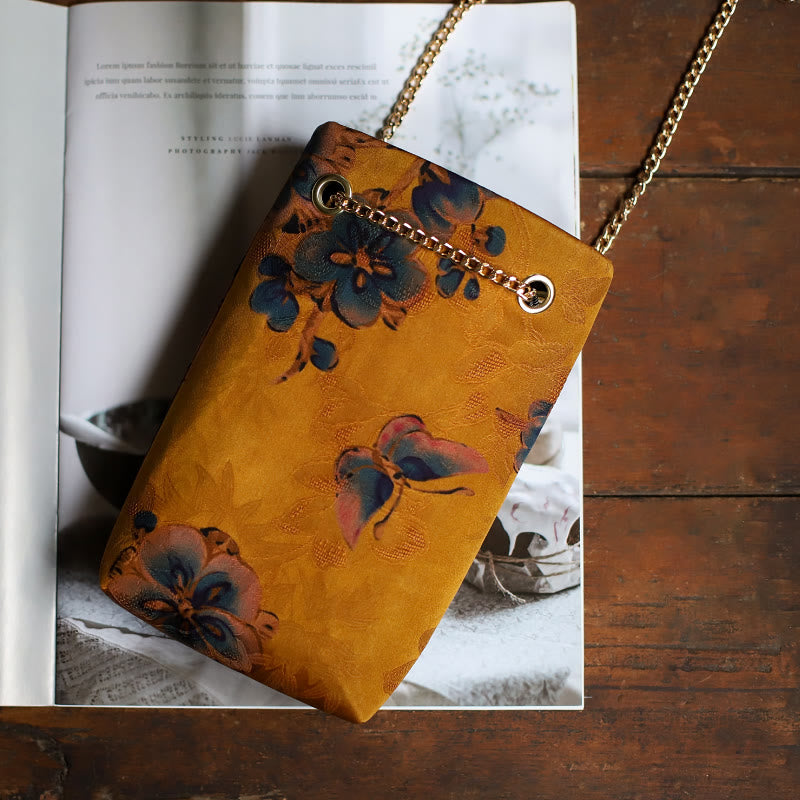 Small Maple Leaf Persimmon Metal Chain Crossbody Bag