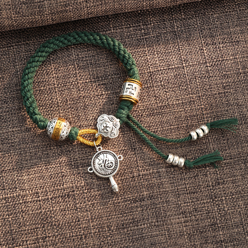 Unisex Tibetan Om Mani Padme Hum Fu Luck Braided Bracelet