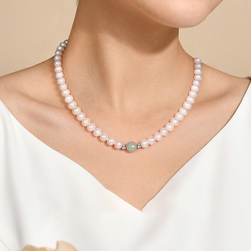 925 Sterling Silver Pearl Jewelry Set with Necklace Bracelet Earrings