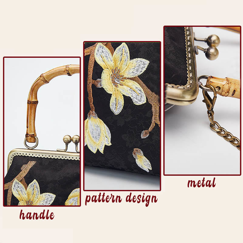 Plum Blossom Embroidery Handbag with Bamboo Handle | Elegant Crossbody