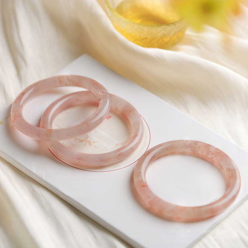 Bracelet porte-bonheur en jade de soie rose doré 54-56 mm