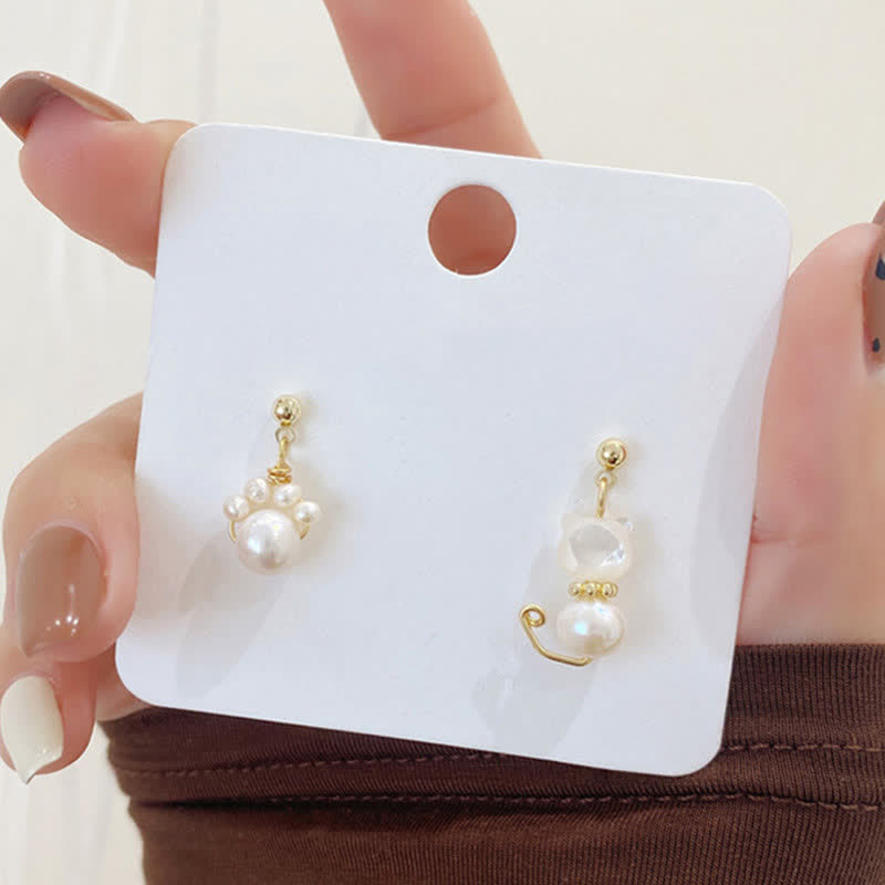 Pearl Wisdom Stud Earrings with Cat Paw Design
