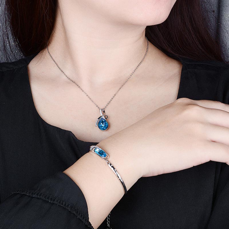 925 Silver Plated Copper Chinese Zodiac Charm Bracelet with Blue Crystal
