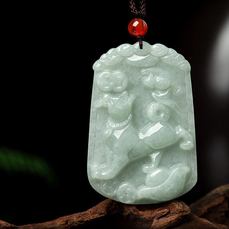 Unisex Jade Necklace with 12 Chinese Zodiac Pendants for Abundance
