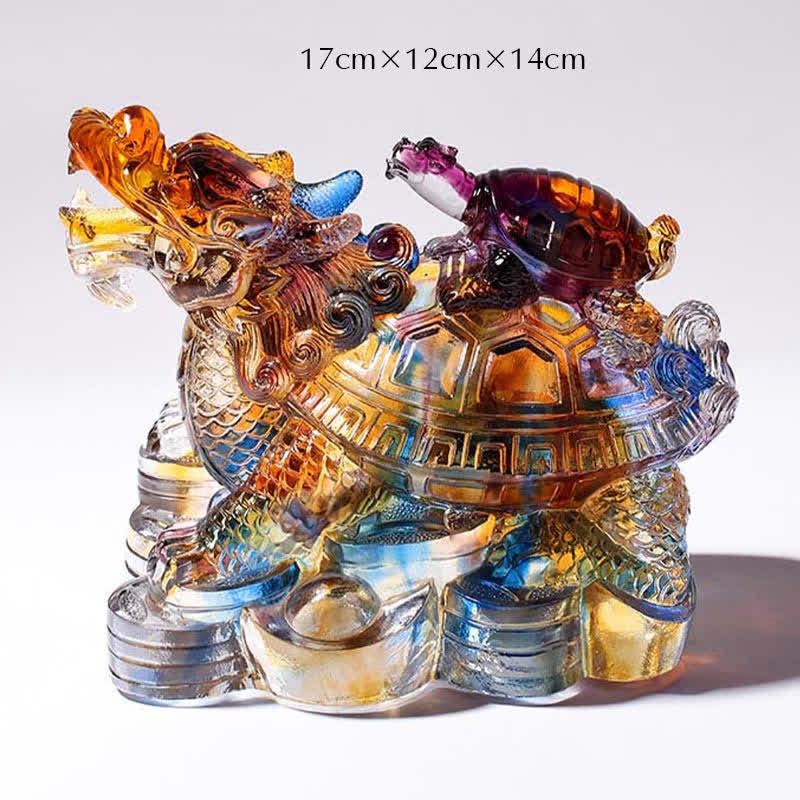 Handmade Liuli Feng Shui Dragon Turtle Crystal Art