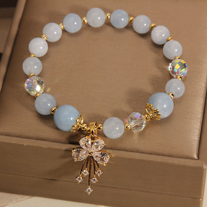 8mm Aquamarine Pink Crystal Healing Charm Bracelet