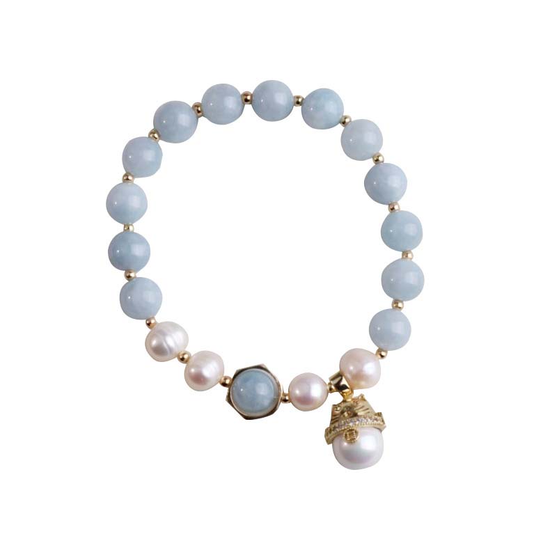 8mm Aquamarine Pearl Peace Healing Charm Bracelet