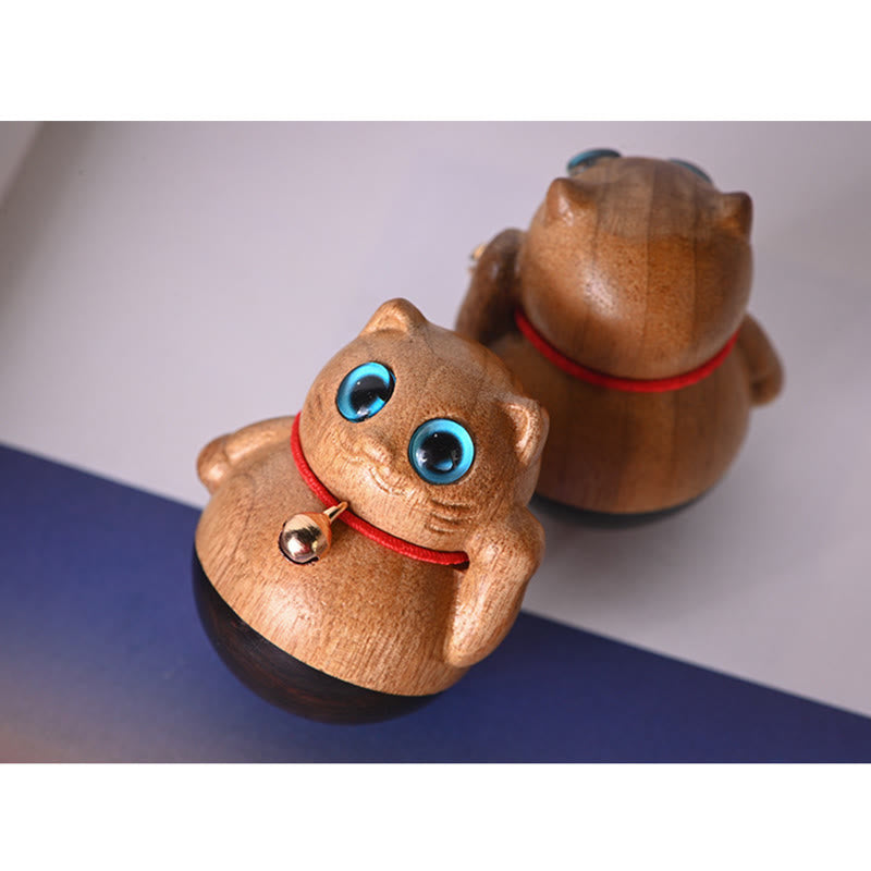 Phoebe Zhennan Wood Mini Lucky Cat Blessing Statue