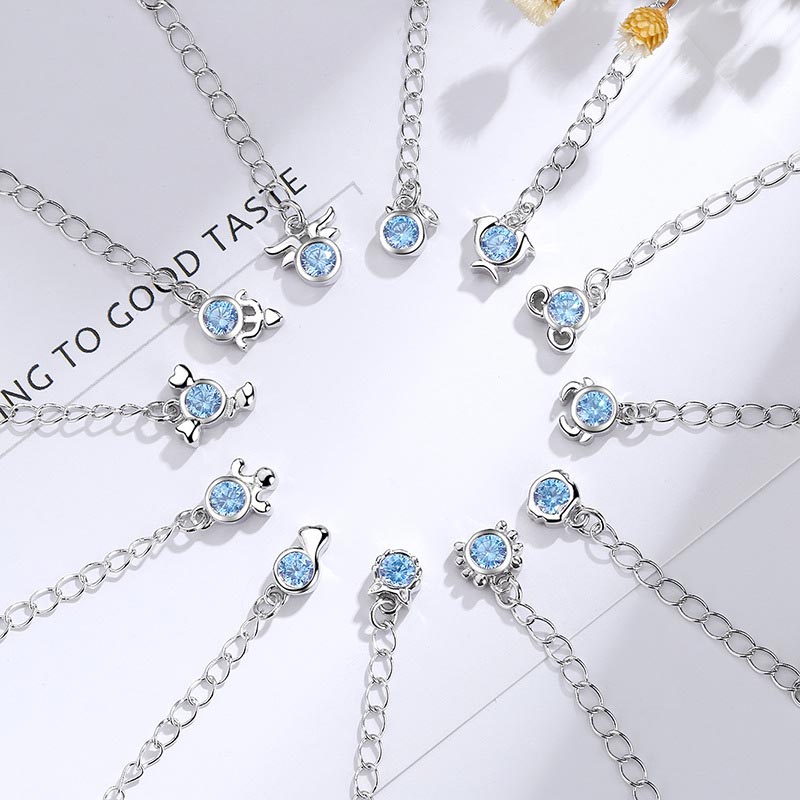 925 Silver Plated Copper Chinese Zodiac Charm Bracelet with Blue Crystal