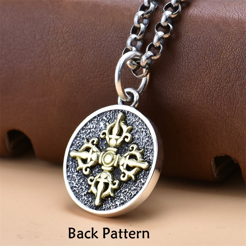 925 Sterling Silver Green Tara Double Dorje Vajra Spiritual Necklace
