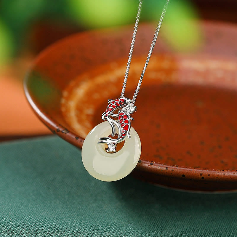 Hetian Jade Koi Fish Peace Buckle Pendant Necklace