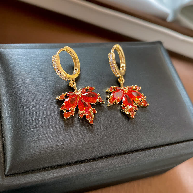 Copper Maple Leaf Zircon Necklace Pendant Ring Earrings for Luck