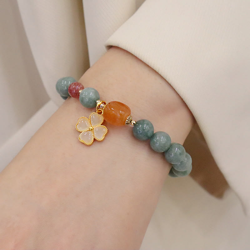 Jade Four Leaf Clover Prosperity Charm Bracelet