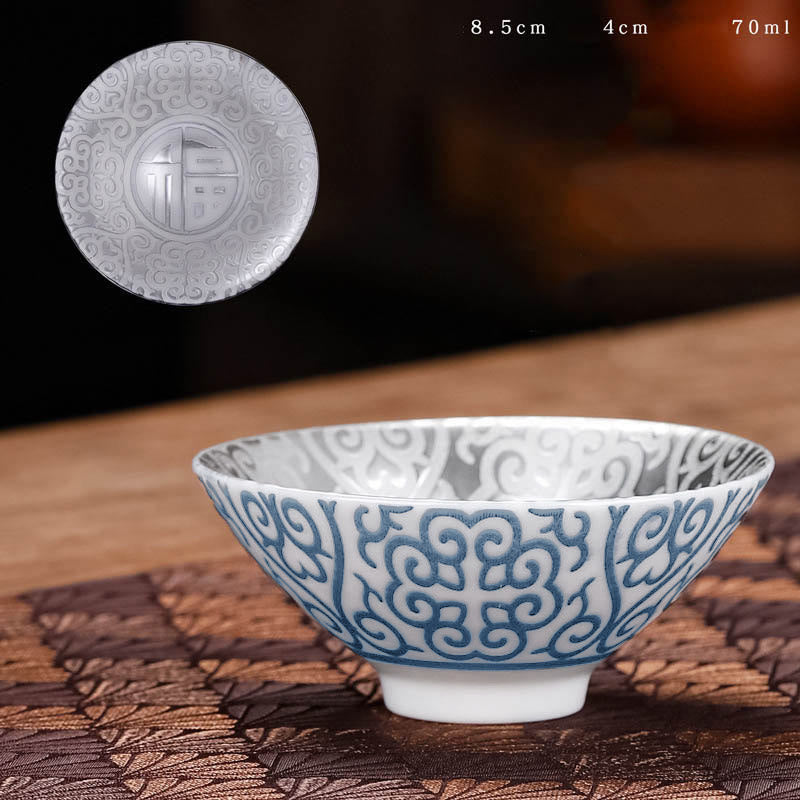 Tasse à thé en céramique à motif tibétain Fu, 55 ml, pour le thé Kung Fu