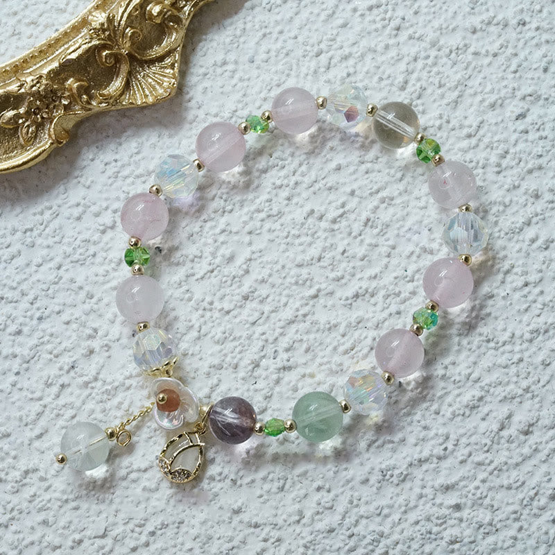 Bracelet de guérison en quartz fraise et fluorite pour une clarté émotionnelle
