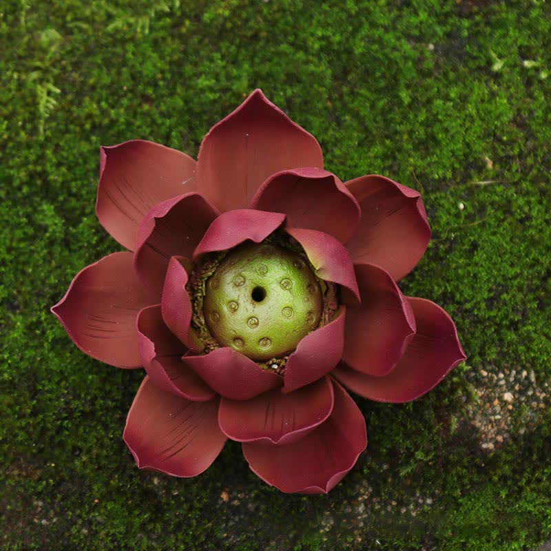 Brûle-encens tibétain Lotus en argile violette pour la paix et le calme