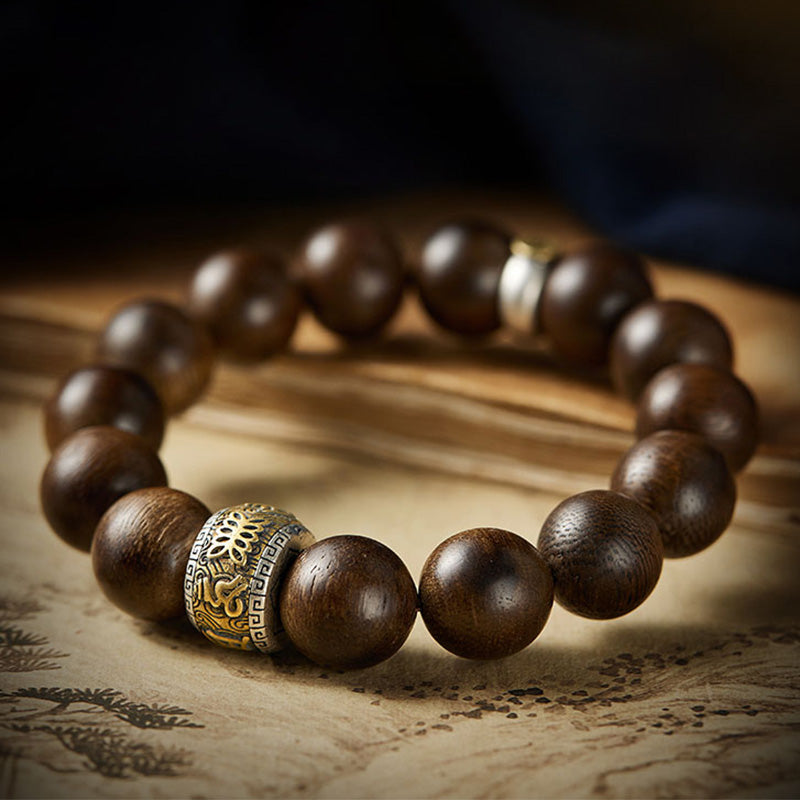 Chinese Zodiac Agarwood Bracelet in Sterling Silver for Spiritual Balance
