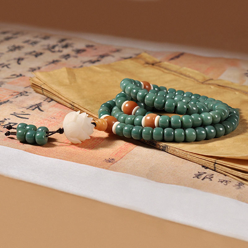 108-Bead Bodhi Seed Success Bracelet with Lotus Symbol
