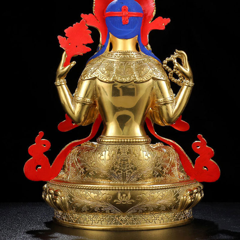 Chenrezig Copper Gold Plated Buddha Statue for Protection 5 Inch
