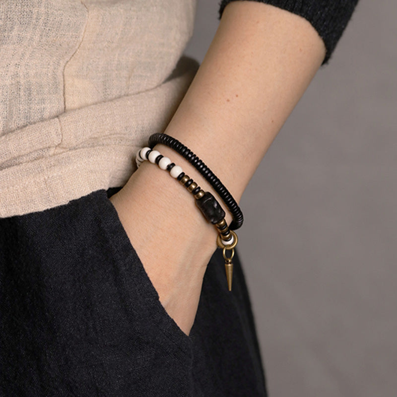 Yak Bone Ebony Wood Copper Strength Spiritual Bracelet - Unisex