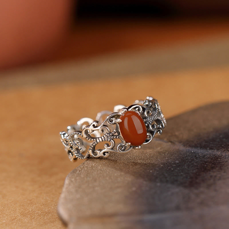 Vintage Red Agate Self-acceptance Ring 925 Sterling Silver